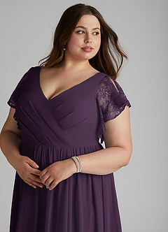 Azazie Zella Bridesmaid Dresses Plum A-Line Lace Chiffon Dress image12