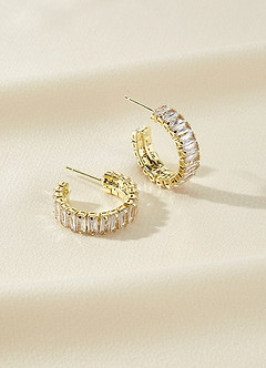 front Crystal Baguette Hoop Earrings