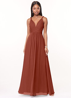 Azazie Maren Brautjungfernkleider A-Linie Plissee Chiffon Kleid Rotbraun image1
