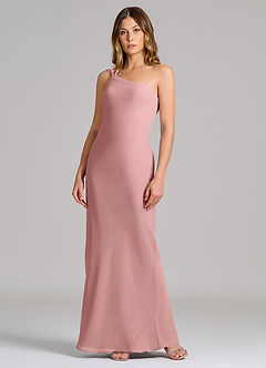 Azazie Monroe Robes de demoiselle d'honneur Robe Fourreau en Mousseline de soie Une épaule Rose Poussiéreuse image3