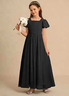 Azazie Joss Flower Girl Dresses Black A-Line with Sleeves Chiffon Dress image9