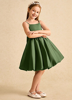 Azazie Davine Flower Girl Dresses Olive A-Line Spaghetti Strap Matte Satin Dress image6