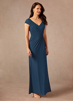 Azazie Marybeth Mother of the Bride Dresses Neptune Dark Navy Mermaid V-Neck Sequins Lace Dress image4