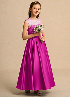 Azazie Candy Girl Flower Girl Dresses Fuchsia Ball-Gown Bow Matte Satin Dress image5