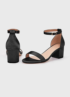 front Matching Color Metallic Satin One Strap Buckle Block Low Heel Sandals