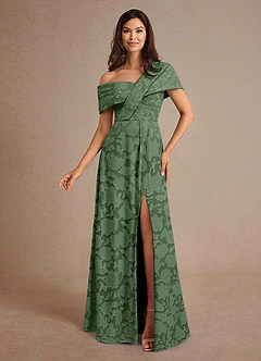 Azazie Milton Mother of the Bride Dresses Eucalyptus A-Line Pleated Floral Burnout Dress image1