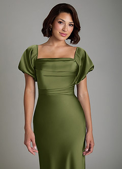 Azazie Lea Brautjungfernkleider Wandelbar Meerjungfrau-Linie Schulterfrei Stretch-Satin Kleid Olivgrün image7