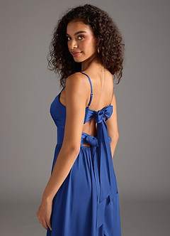 Azazie Zeya Bridesmaid Dresses Royal Blue A-Line Pleated Stretch Satin Dress image5