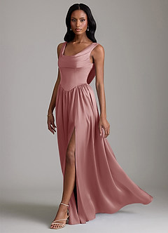 Azazie Novi Bridesmaid Dresses Dusty Rose A-Line with Pockets Stretch Satin Dress image6