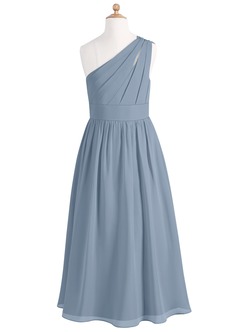 Azazie Molly Junior Dusty Blue A-Line Pleated Chiffon Dress image7