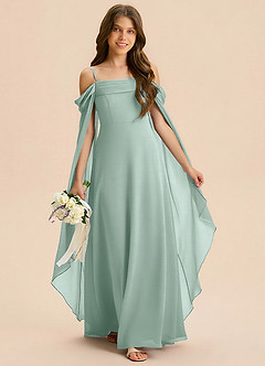 Azazie Moana Junior A-Linie Plissee Chiffon Kleid Agave image3