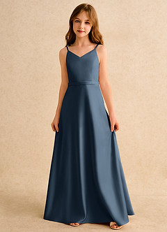 Azazie Fishie Girls Formal Jurken voor bloemenmeisjes A-Lijn Jurk van Mat Satijn Neptunus image4