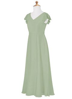 Azazie Claudine Junior Dusty Sage A-Line Pleated Chiffon Dress image7