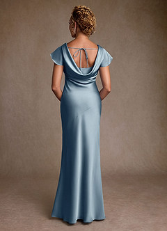 Azazie Shelby Mother of the Bride Dresses Dusty Blue Mermaid Pleated Stretch Satin Dress image2