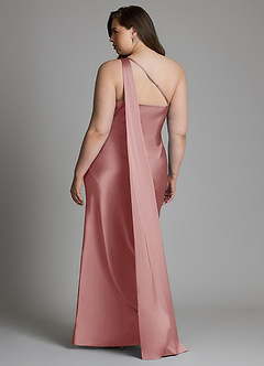 Azazie Juniper Pasjurken voor thuis Jurk van Stretch Satijn met Zeemeermin One-shoulder Stoffige Roos image8