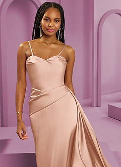 Barbie ♥ Azazie Bridesmaid Dresses Rose Gold Sheath Strapless Stretch Satin Convertible Dress image11