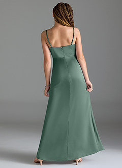 Azazie Maci Junior Eucalyptus Mermaid Pleated Stretch Satin Dress image2