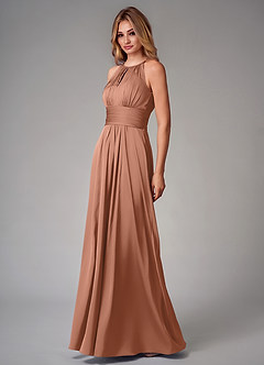 Azazie Bonnie Bridesmaid Dresses Bronzer A-Line Pleated Stretch Satin Dress image3