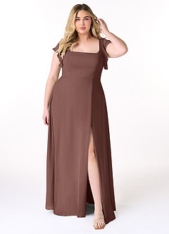 Azazie Bondi Bridesmaid Dresses Espresso A-Line Ruffled Chiffon Dress image7