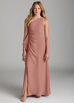 Azazie Maive Junior Agave A-Line Pleated Chiffon Dress image2