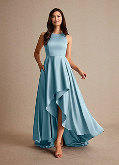 Azazie Niles Mother of the Bride Dresses Moody Blue A-Line Trains Stretch Satin Dress image6