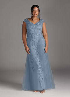 Azazie Melena vestidos de madre de la novia Vestido de Azul Polvoriento de Tul de Sirena con Encaje image11
