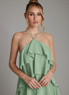 Azazie Deena Brudtärnklänningar Klä av A-Linje i Chiffong Rynkad Matcha image3