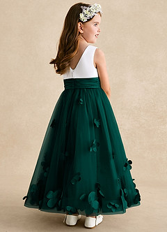 Azazie Vi Robe Demoiselle D'honneur Fillette Robe Trapèze en Tulle Sans manches Vert Pin image4