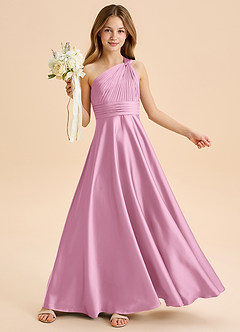 Azazie Charlize Junior Candy Pink A-Line Pleated Stretch Satin Dress image1