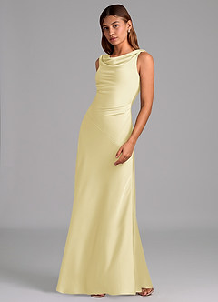 Azazie Nerine Brudtärnklänningar Klä av A-Linje i Stretch Satin Plisserad Citronsorbet image4