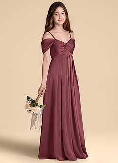 Azazie Kaitlynn Junior Abito A-Line in Raso Elasticizzato a Spalla Scoperta Merlot image5