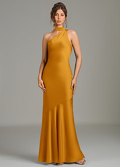 Azazie Jalissa Bridesmaid Dresses Butterscotch Mermaid One Shoulder Stretch Satin Dress image1