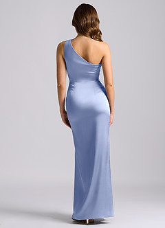 Azazie Akilah 신부 들러리 드레스 인어 한쪽 어깨 스트레치 새틴 바닥 길이 드레스 image2