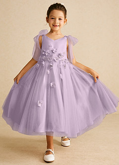 Azazie Minia vestidos de niña de las flores Vestido de Lila Esmerilada de Satin Mate de Corte En A con Lazo image1