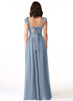 Azazie Lissa Bridesmaid Dresses Dusty Blue A-Line Lace Chiffon Dress image2