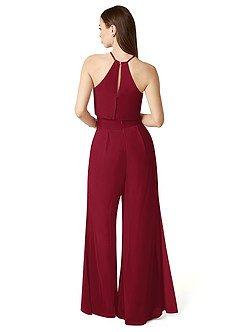 Azazie Kenzi Bridesmaid Dresses Burgundy Pleated Chiffon Jumpsuit image2