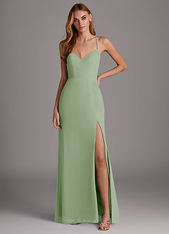 Azazie Manila Bridesmaid Dresses Dusty Sage Sheath V-Neck Chiffon Dress image1