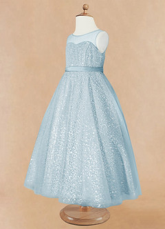 Azazie Siwa Flower Girl Dresses Sky Blue A-Line Beaded Tulle Dress image7