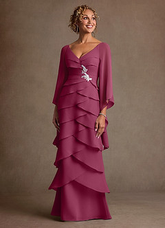 Azazie Arabinda 신부의 어머니 드레스 쉬스 셔링 쉬폰 플로어 길이 드레스 image4