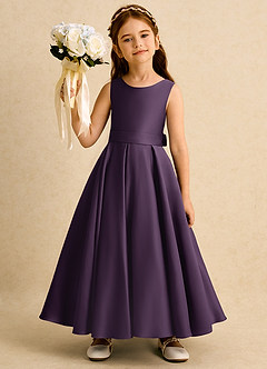 Azazie Mapel vestidos de niña de las flores Vestido de Ciruela de Satin Mate de Princesa con Plisado image4