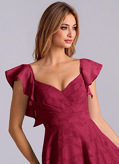 Azazie Leilani Robes de demoiselle d'honneur Robe Trapèze en Blumen-Burnout Encolure en Forme de Cœur Bourgogne image7