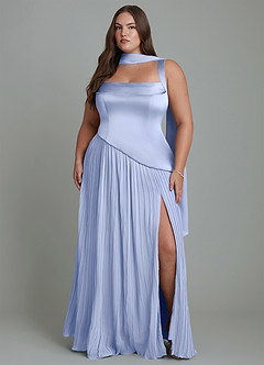 Azazie Stephanie Brautjungfernkleider A-Linie Plissee Stretch-Satin Kleid Eis image14