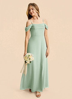 Azazie Lilly Junior Agave A-Line Pleated Chiffon Dress image6