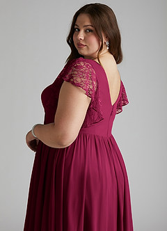 Azazie Zella Bridesmaid Dresses Burgundy A-Line Lace Chiffon Dress image11