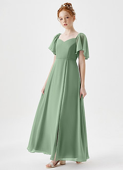 Azazie Chloe Junior Dusty Blue A-Line Sweetheart Neckline Chiffon Dress image3