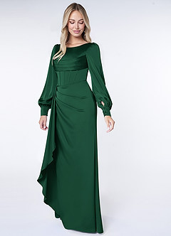 Azazie Raye Bridesmaid Dresses Dark Green Mermaid Long Sleeve Stretch Satin Dress image3