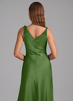 Azazie Nerine Bridesmaid Dresses Basil A-Line Pleated Stretch Satin Dress image2