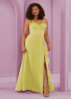 Barbie ♥ Azazie Robes de demoiselle d'honneur Robe Trapèze en Mousseline de soie Encolure en Forme de Cœur Sorbet Citron image10