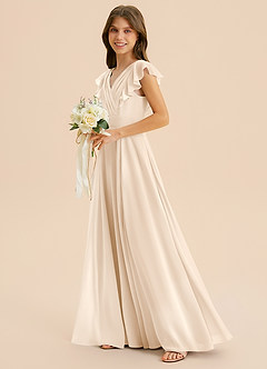 Azazie Anysa Junior Robe Trapèze en Mousseline de soie Rayé Albâtre Blanc image6