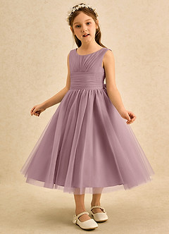 Azazie Macaron Jurken voor bloemenmeisjes A-Lijn Jurk van Tule Geplooid Stoffige Roos image4